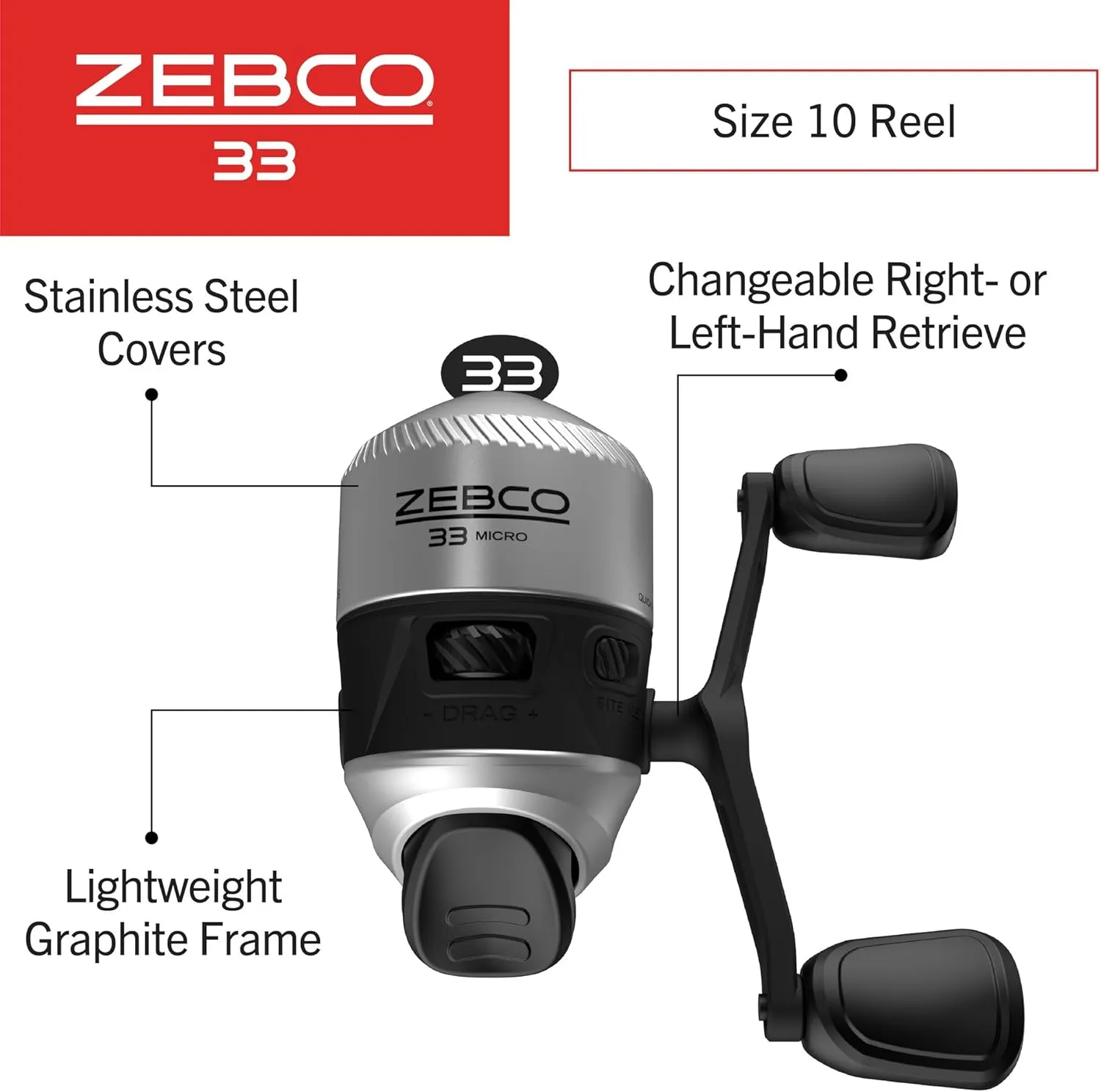 Zebco 33 Spincast Fishing Reel, Changeable Right or Left-Hand Retrieve, Built-in Bite Alert, All-Metal Gears, Pre-Spooled with Zebco Cajun Line