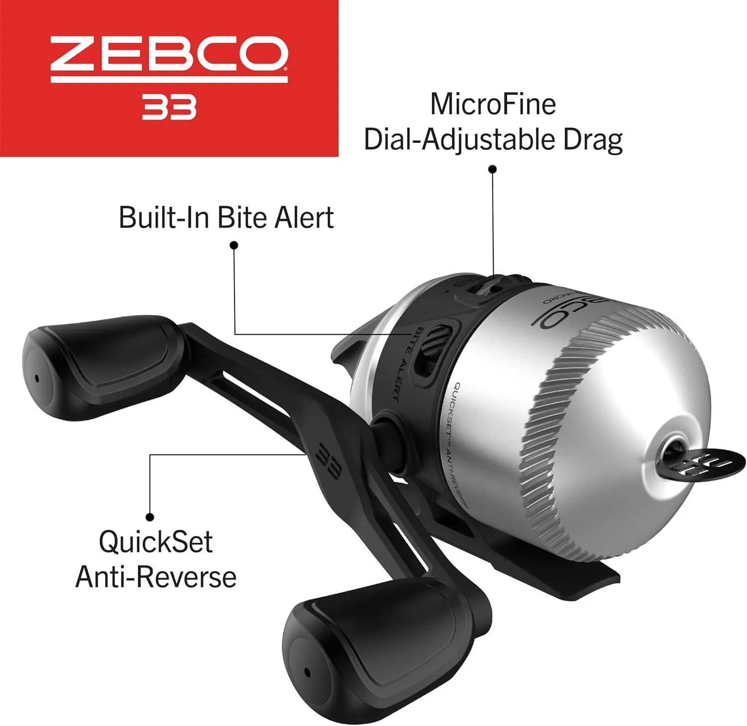 Zebco 33 Spincast Fishing Reel, Changeable Right or Left-Hand Retrieve, Built-in Bite Alert, All-Metal Gears, Pre-Spooled with Zebco Cajun Line