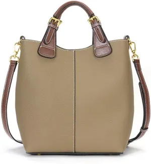 zency Leather Bucket Tote Bag For Women Medium Hobo Shoulder Handbags And Purse