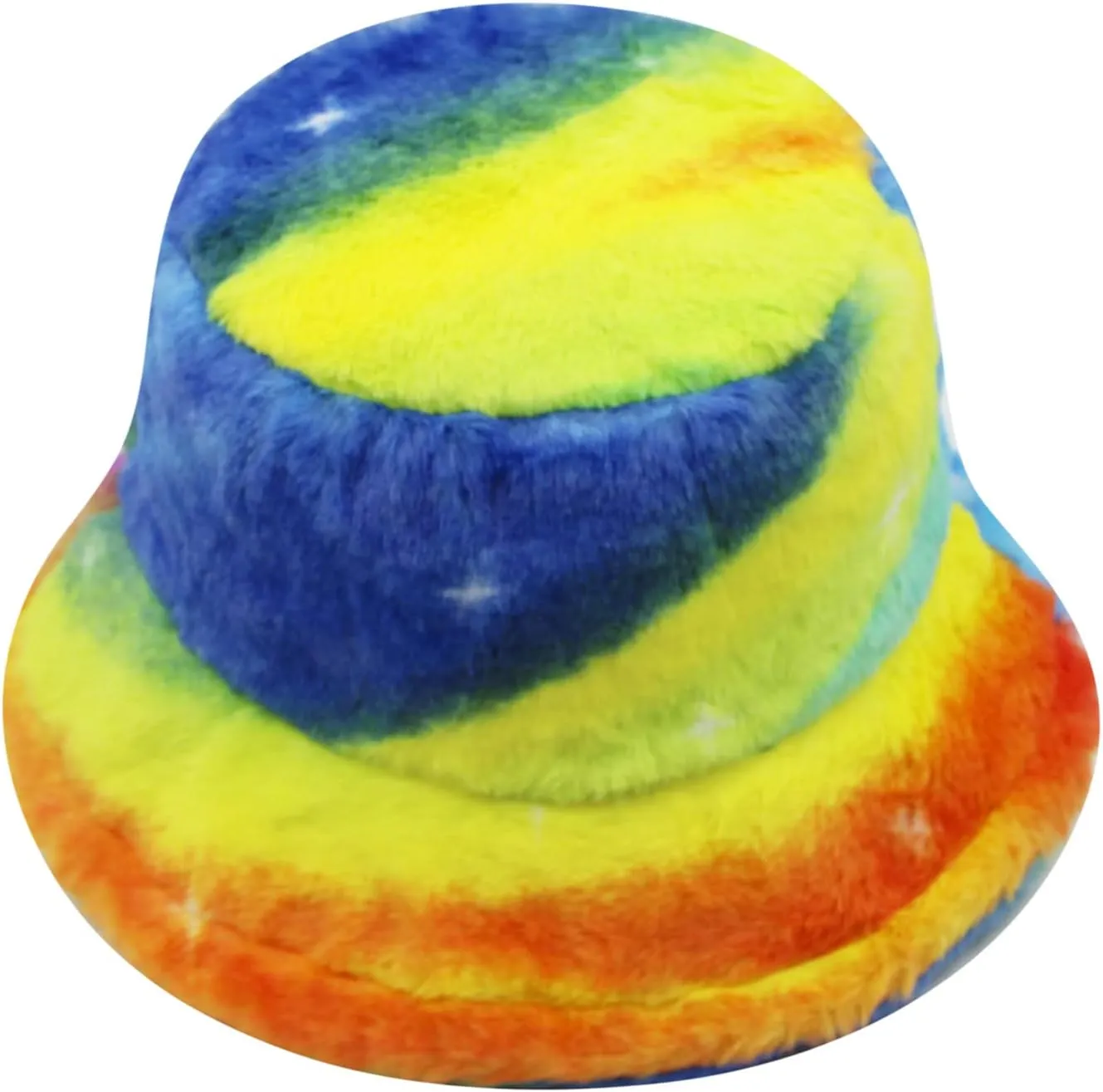 ZGMYC Women Girls Tie Dye Faux Fur Warm Bucket Hat Fuzzy Rainbow Winter Fisherman Cap
