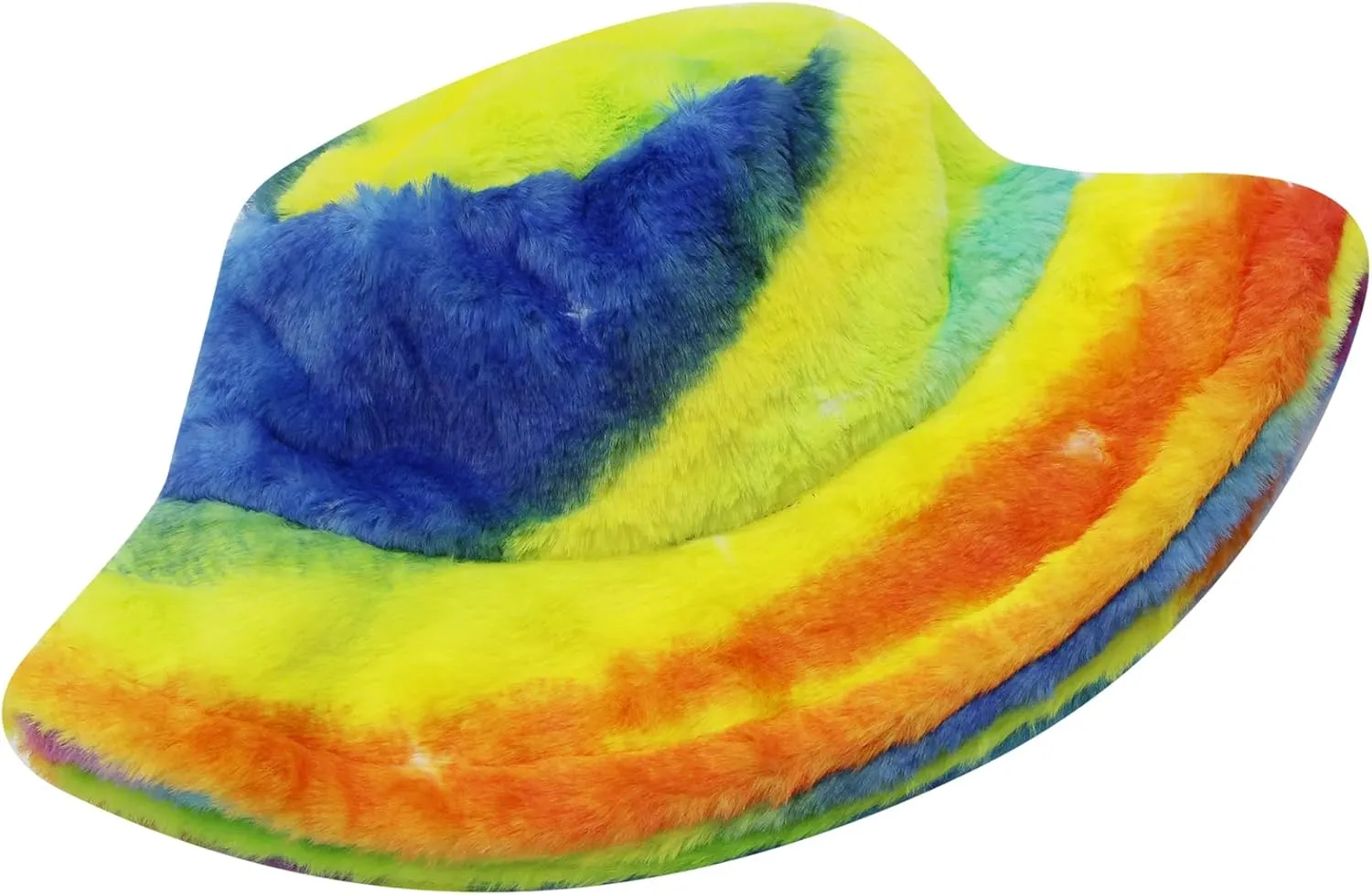 ZGMYC Women Girls Tie Dye Faux Fur Warm Bucket Hat Fuzzy Rainbow Winter Fisherman Cap