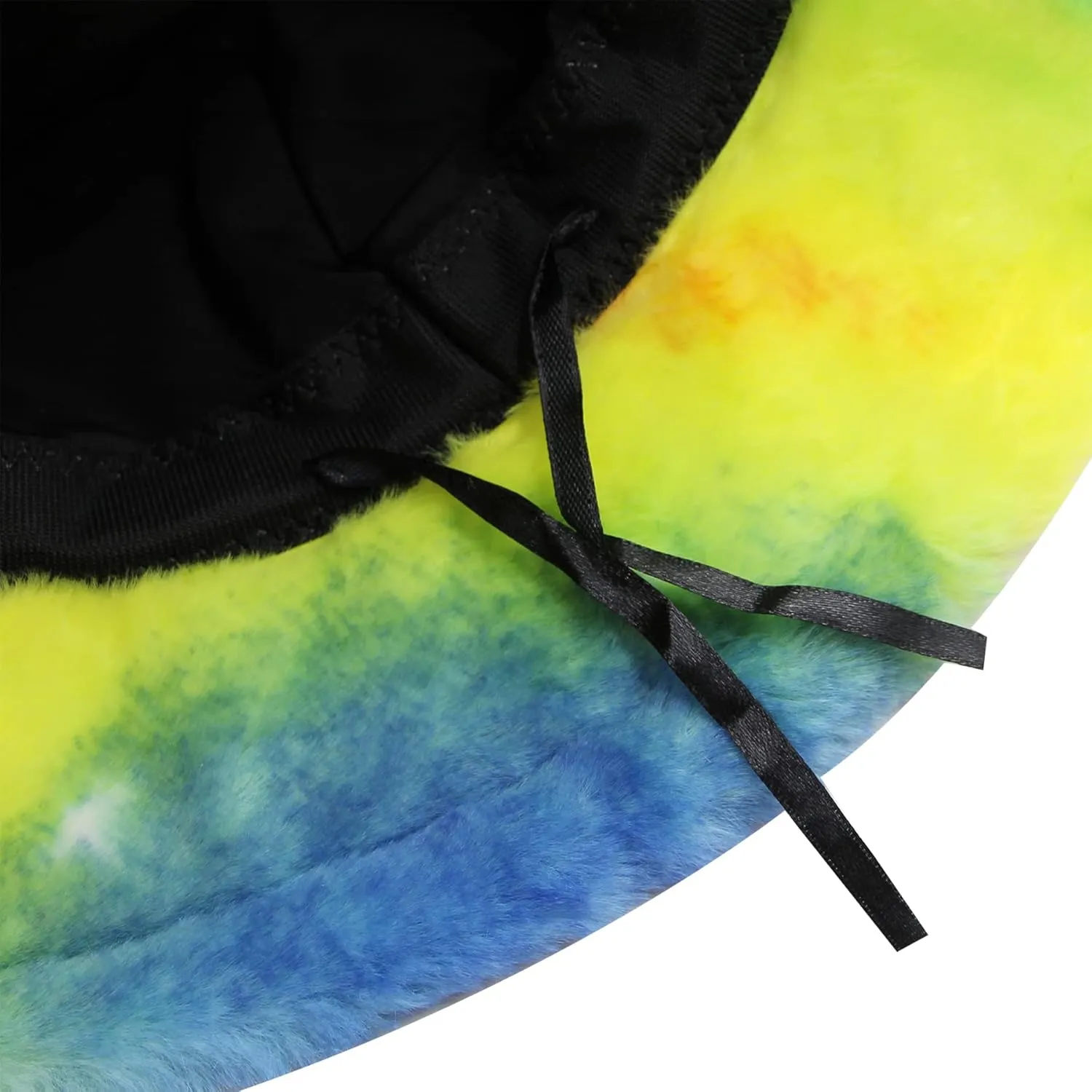 ZGMYC Women Girls Tie Dye Faux Fur Warm Bucket Hat Fuzzy Rainbow Winter Fisherman Cap