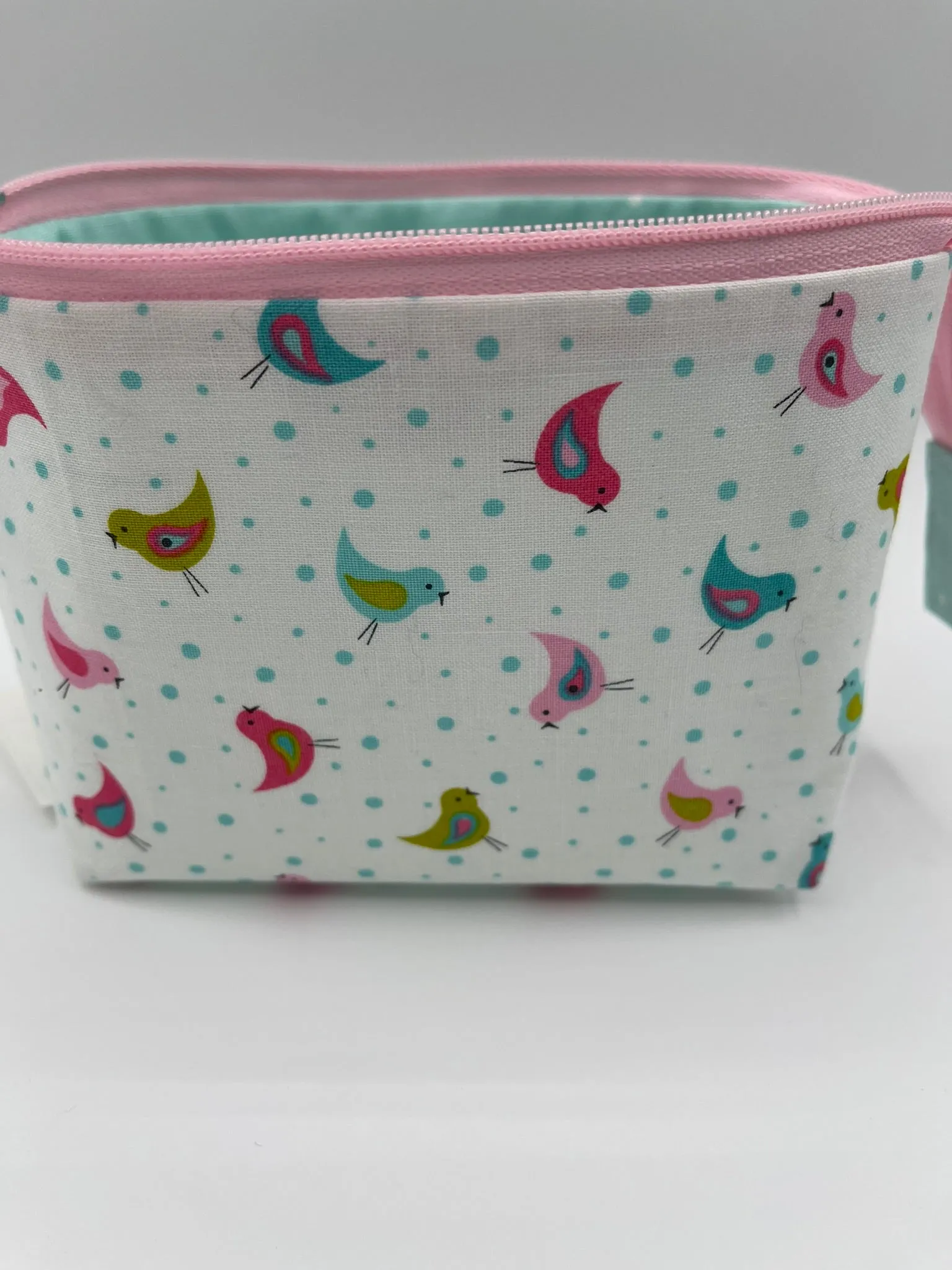 Zipper Bucket Bag - Tiny Birds on White