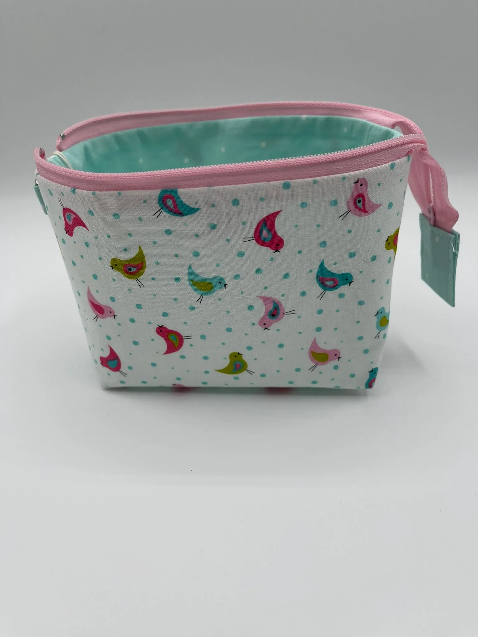 Zipper Bucket Bag - Tiny Birds on White