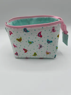 Zipper Bucket Bag - Tiny Birds on White