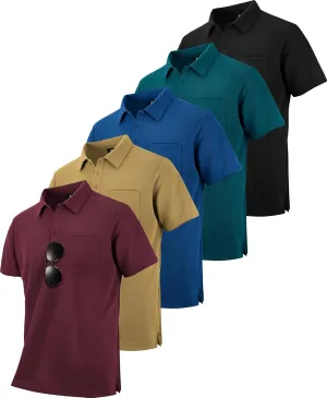 ZITY 5 Pack Polo Shirts for Men with Pocket Dry Quickly Short Sleeve Athletic Outdoor Work Collared Shirts