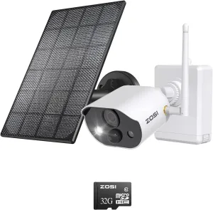 ZOSI C306 Pro 3MP 2K Wireless Solar Security Camera Outdoor - Battery/Solar Powered, Color Night Vision, PIR Motion Detection, 2-Way Audio, Spotlight Alarm, Cloud/SD Storage (Included 32GB SD Card)