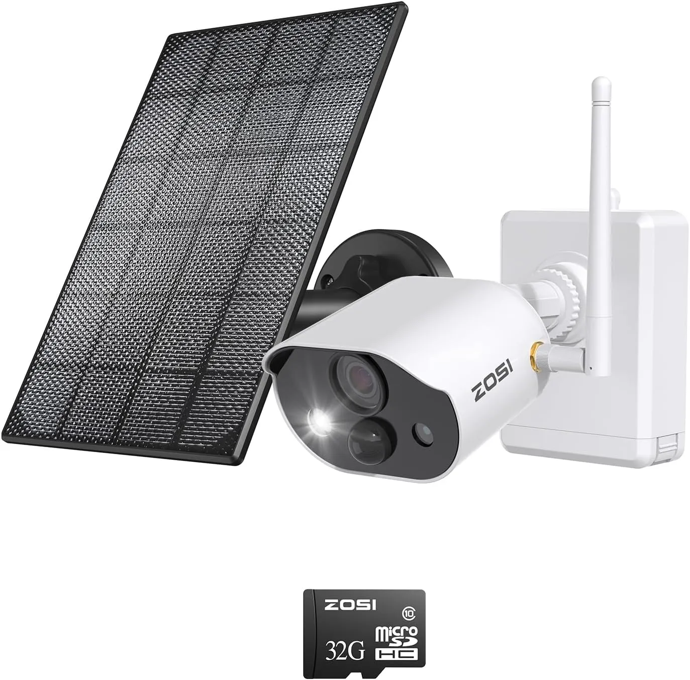ZOSI C306 Pro 3MP 2K Wireless Solar Security Camera Outdoor - Battery/Solar Powered, Color Night Vision, PIR Motion Detection, 2-Way Audio, Spotlight Alarm, Cloud/SD Storage (Included 32GB SD Card)