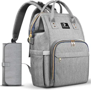 ZOUNICH Diaper Bag Backpack, Multifunction Waterproof Nappy Travel Bags with Diaper Changing Mat, Stylish Baby Bag with Thermal Pockets & Stroller Straps for Boys and Girls Gray