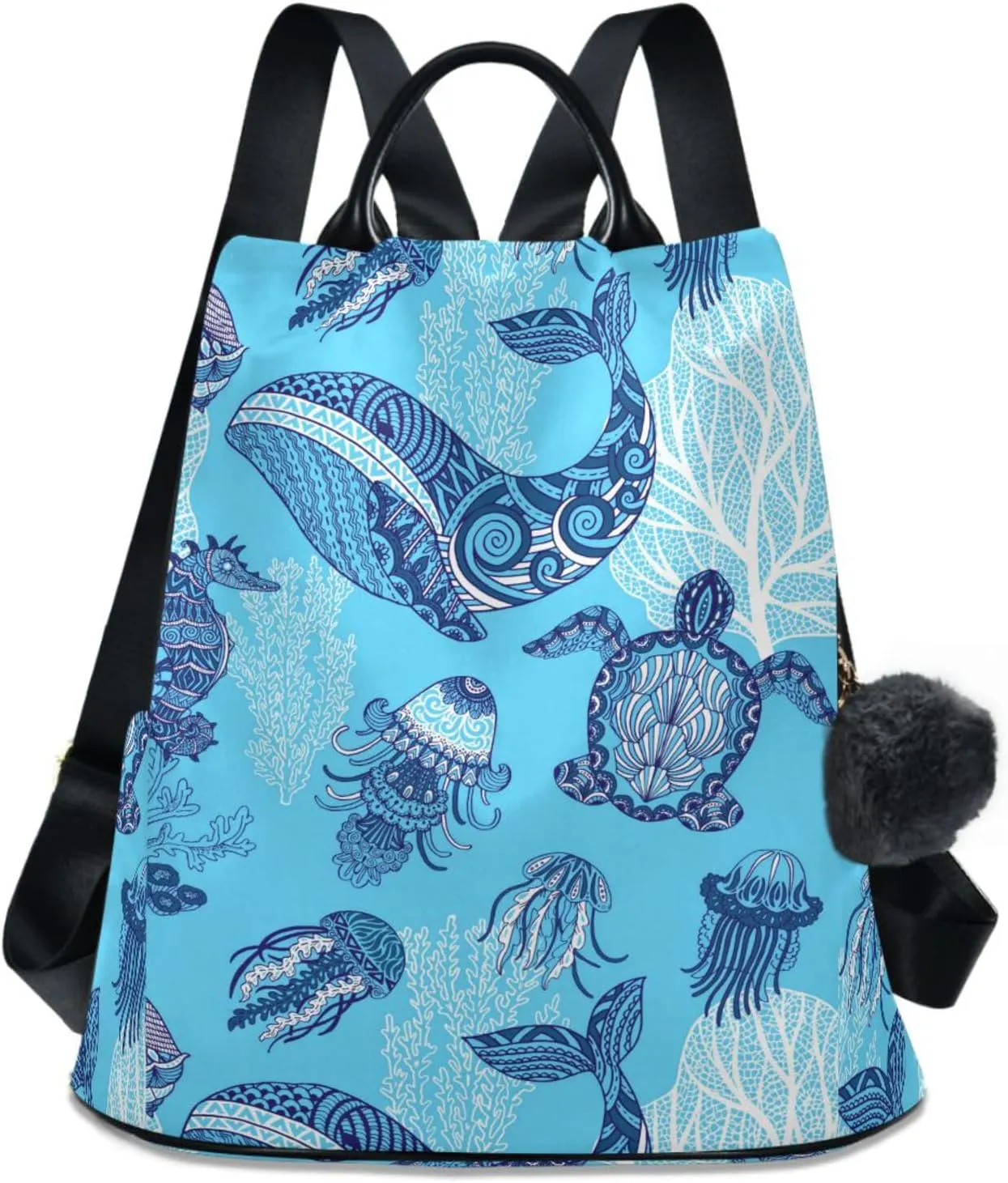 ZZKKO Whale Turtle Sea Horse Backpack Purse for Women Rucksack Anti Theft Fashion Travel Lightweight Ladies Shoulder Bag