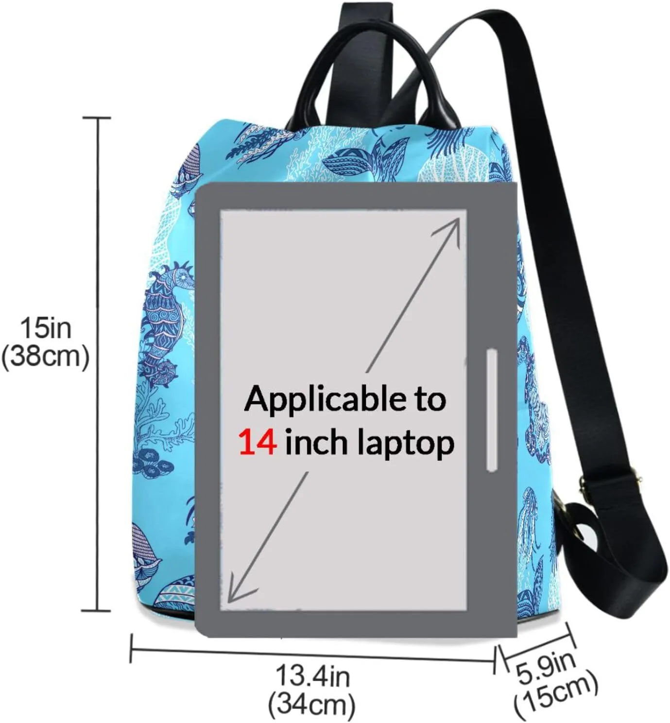 ZZKKO Whale Turtle Sea Horse Backpack Purse for Women Rucksack Anti Theft Fashion Travel Lightweight Ladies Shoulder Bag